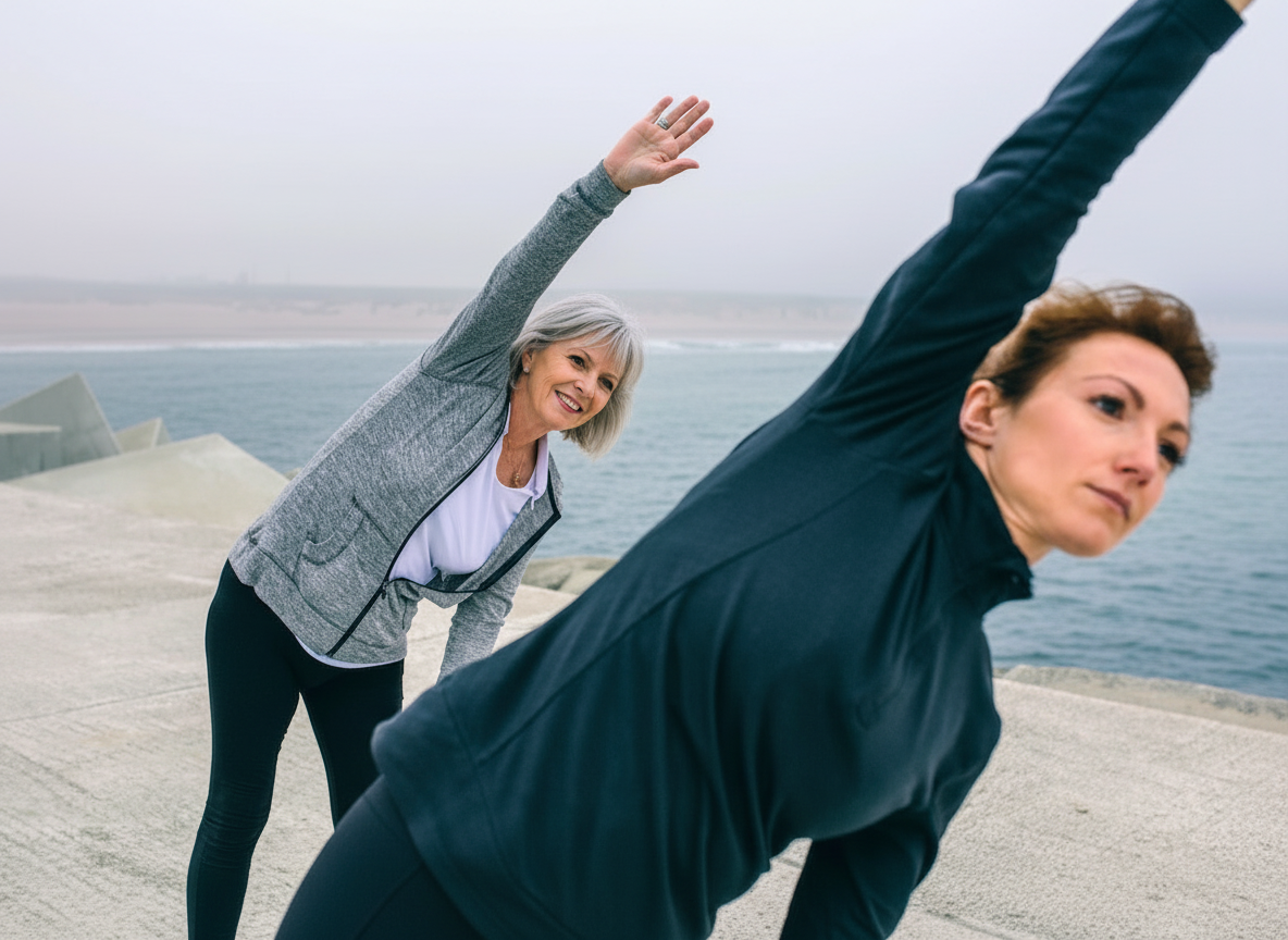 Pourquoi le yoga est bénéfique pour les femmes après la ménopause ? 1 femme 50 ans faisant du yoga apres menopause